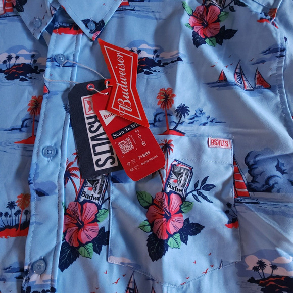 RSVLTS Mens Budweiser Regatta Have A Bud Size XL Short Sleeve Button-Down Shirt - Picture 3 of 10